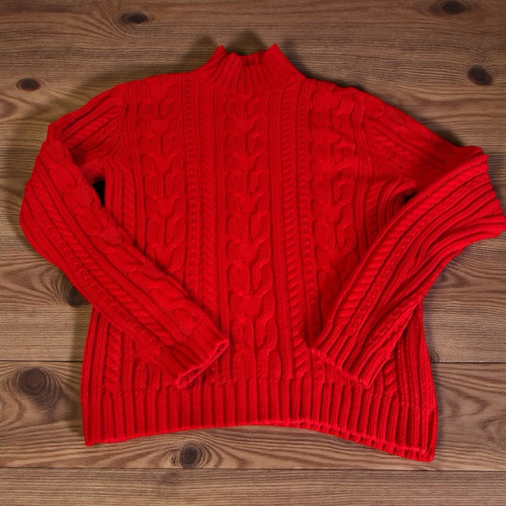 CHAPS RED CABLE KNIT MOCK TURTLENECK SWEATER SIZE LARGE